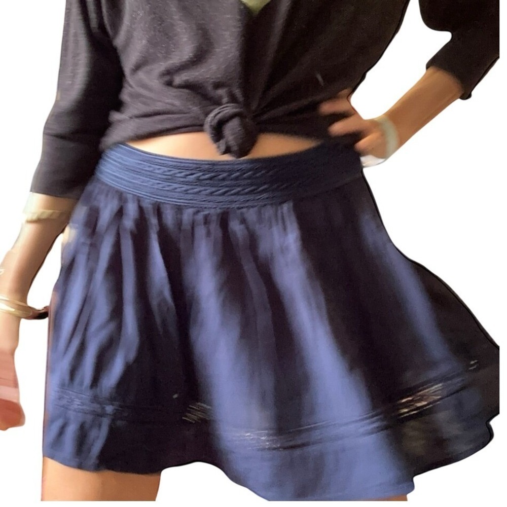 Aeropostale Navy Blue Crochet Trim Smocked Waist Mini Skirt Medium Boho Skater